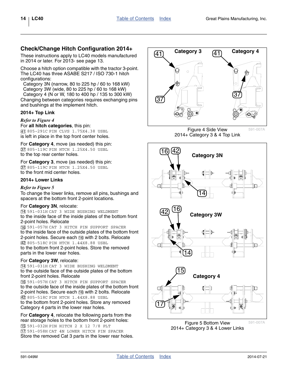 Check/change hitch configuration 2014, 2014+ top link, 2014+ lower links | 2014+ top link 2014+ lower links | Great Plains LC40 Operator Manual User Manual | Page 18 / 56