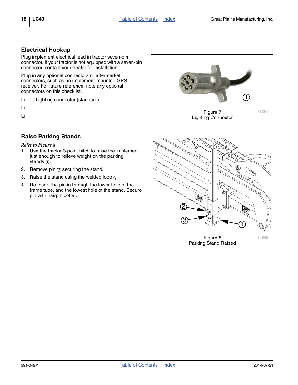 Electrical hookup, Raise parking stands, Electrical hookup raise parking stands | Great Plains LC40 Operator Manual User Manual | Page 20 / 56