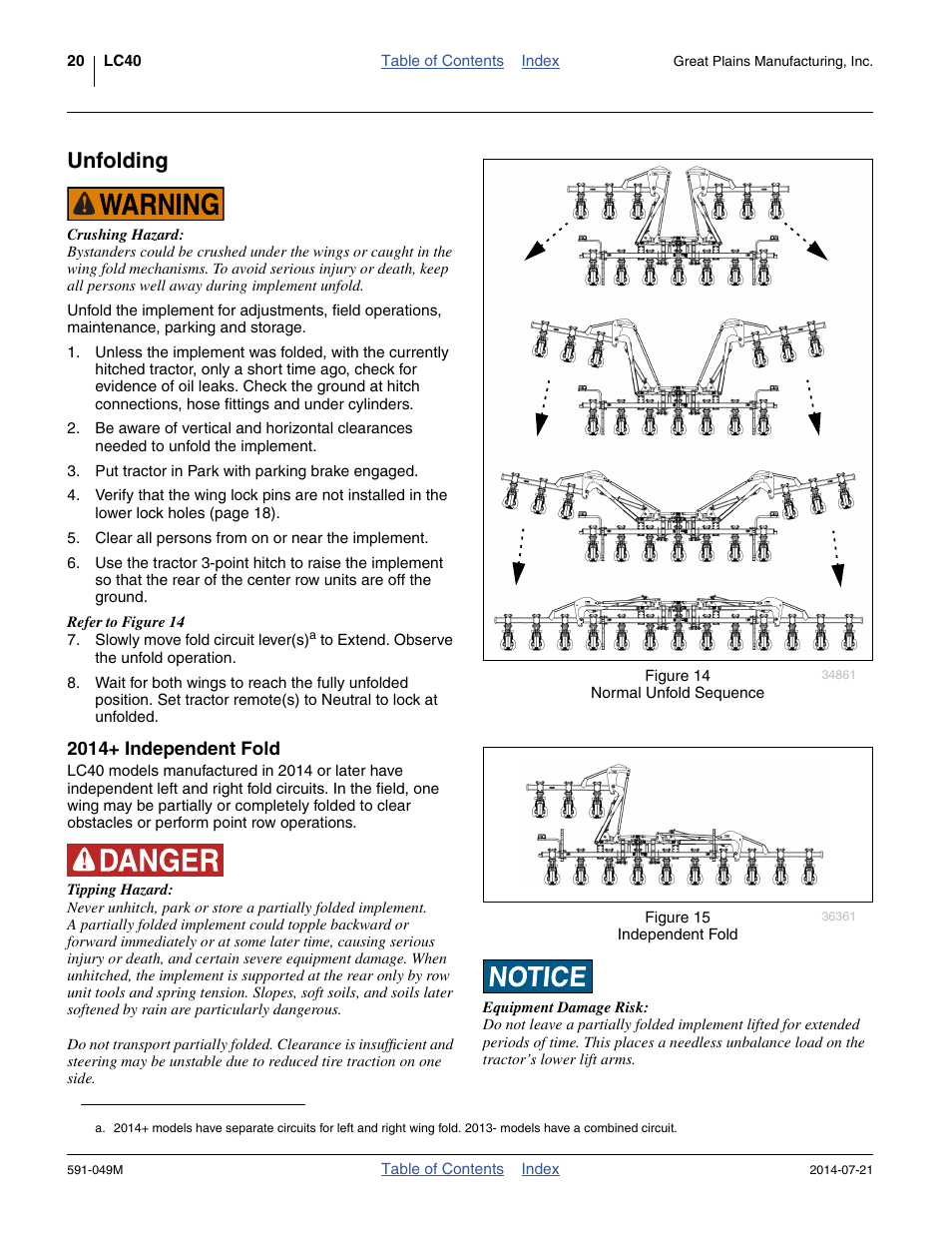 Unfolding, 2014+ independent fold | Great Plains LC40 Operator Manual User Manual | Page 24 / 56