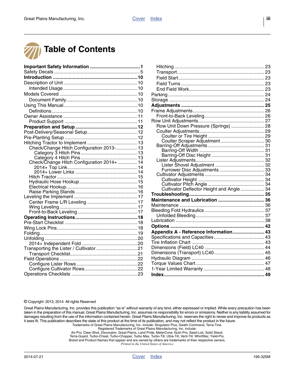 Great Plains LC40 Operator Manual User Manual | Page 3 / 56