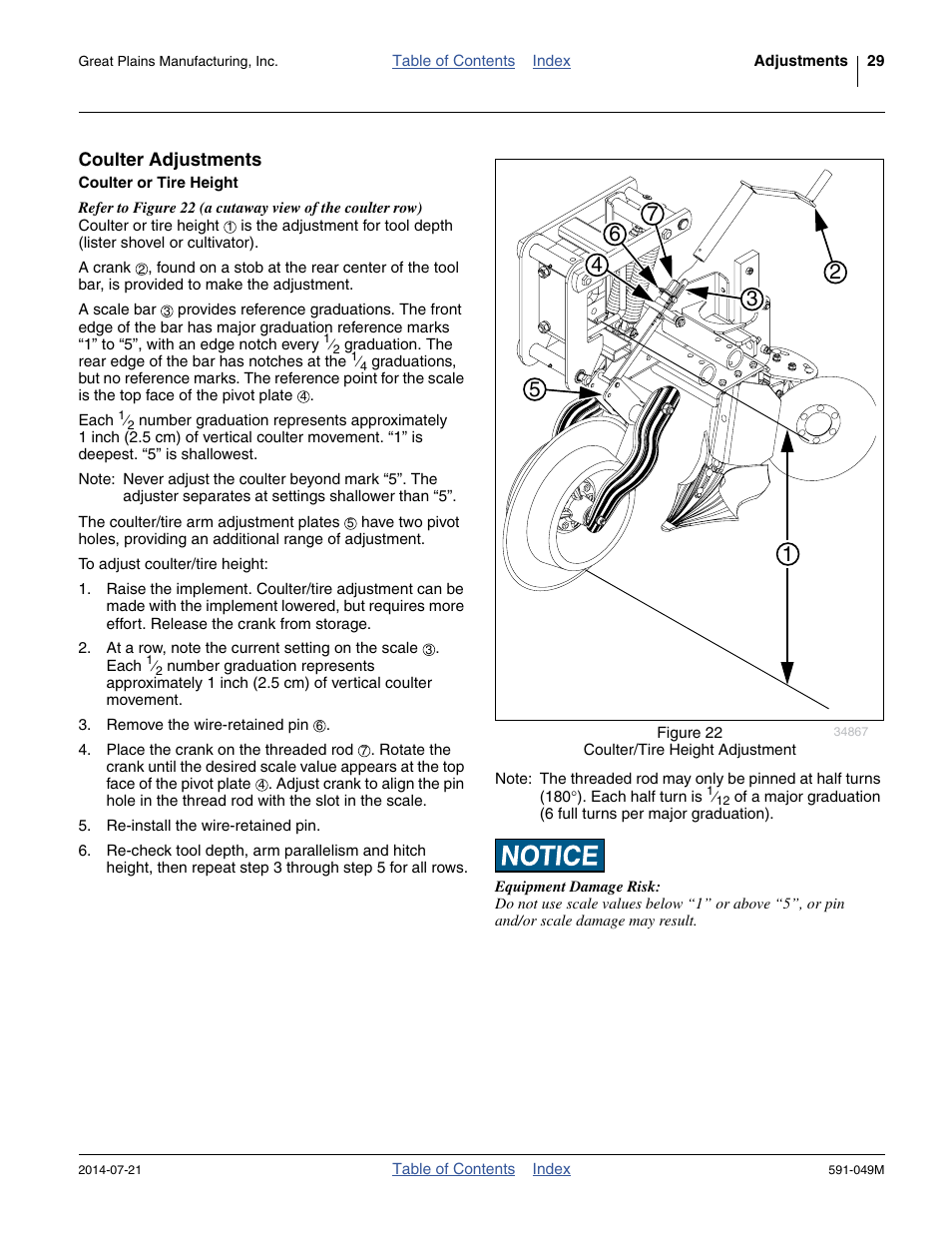 Coulter adjustments, Coulter or tire height | Great Plains LC40 Operator Manual User Manual | Page 33 / 56