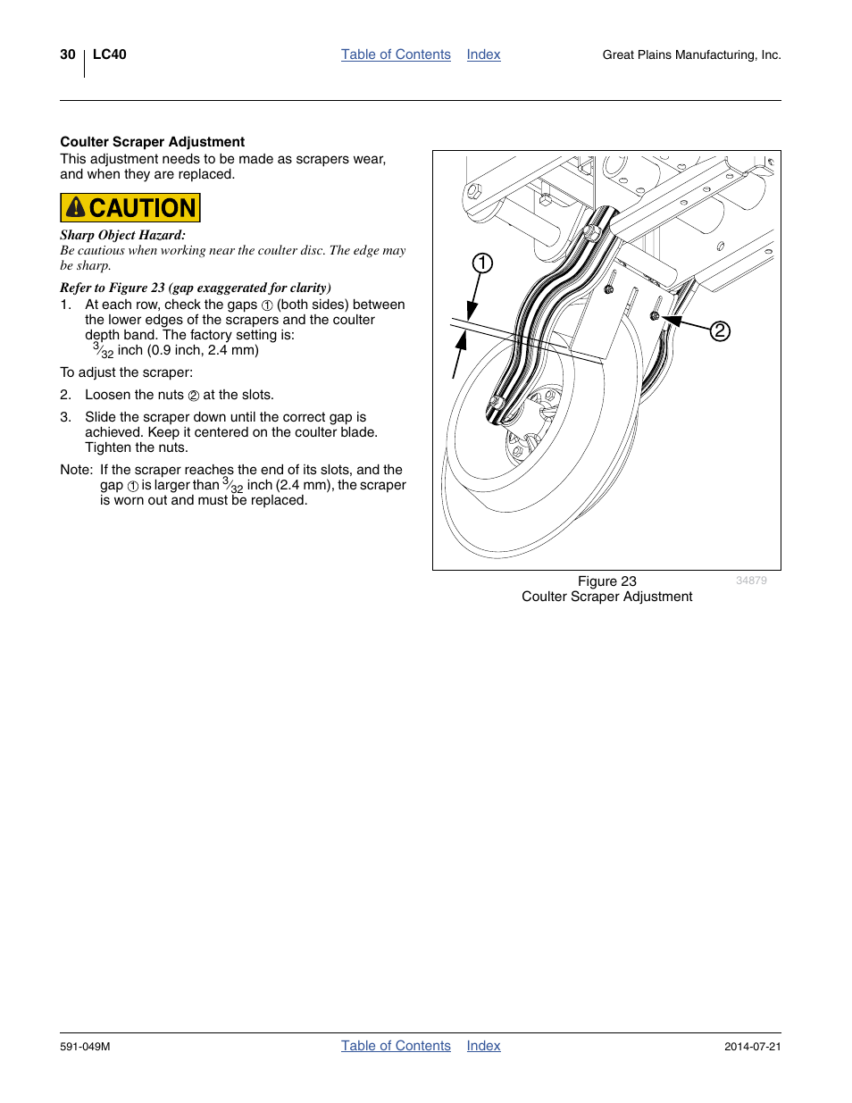 Coulter scraper adjustment | Great Plains LC40 Operator Manual User Manual | Page 34 / 56