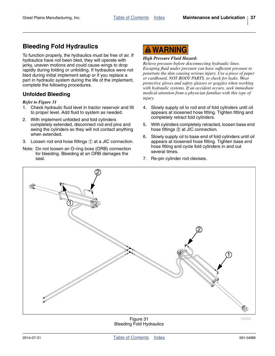 Bleeding fold hydraulics, Unfolded bleeding | Great Plains LC40 Operator Manual User Manual | Page 41 / 56