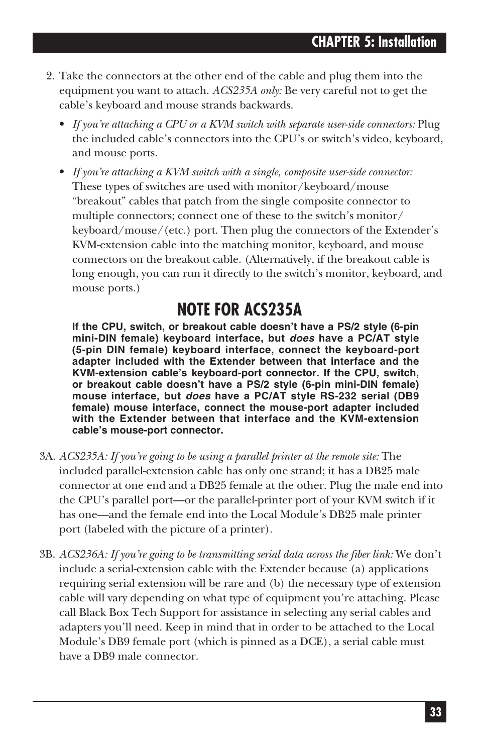 Chapter 5: installation | Black Box ACS235A User Manual | Page 34 / 103