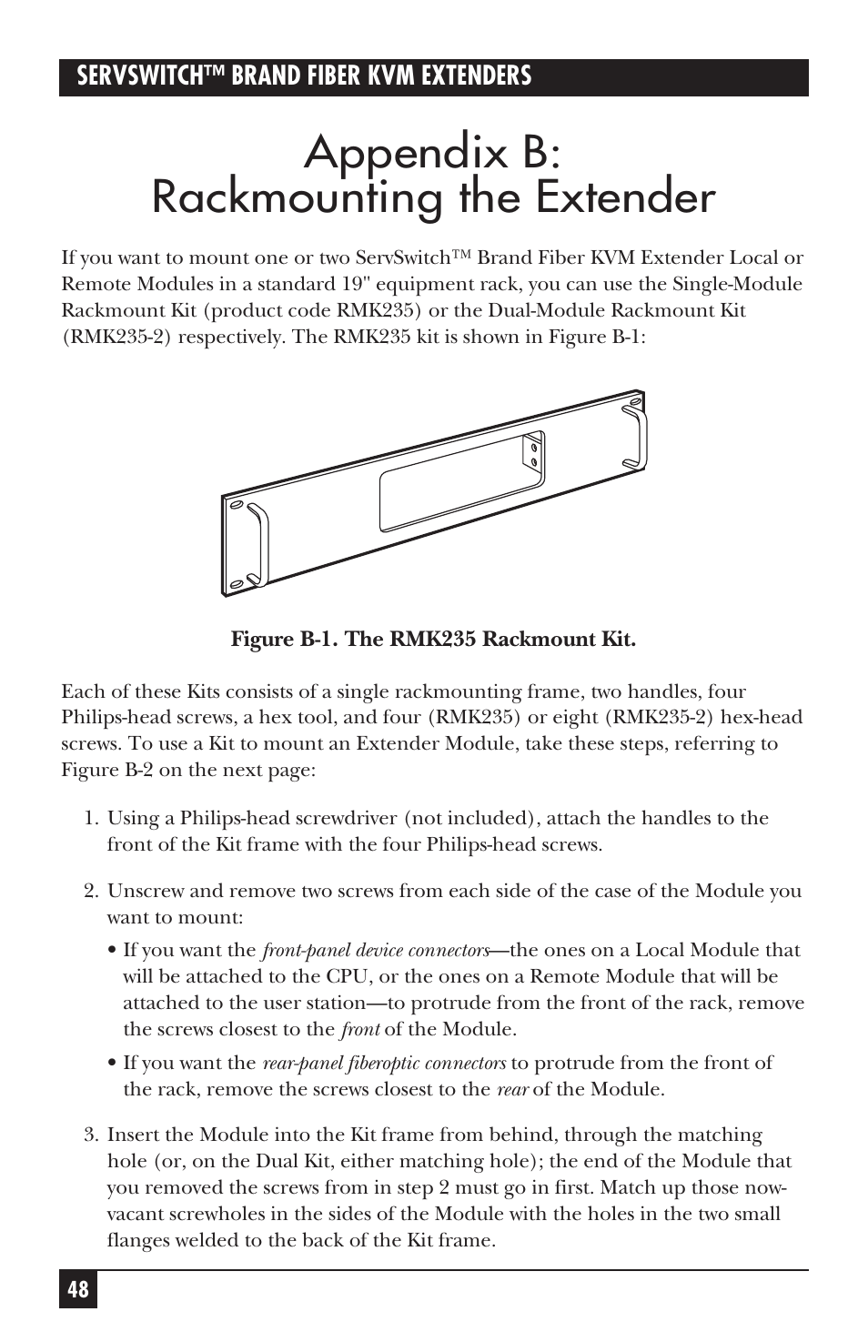 Appendix b: rackmounting the extender | Black Box ACS235A User Manual | Page 49 / 103