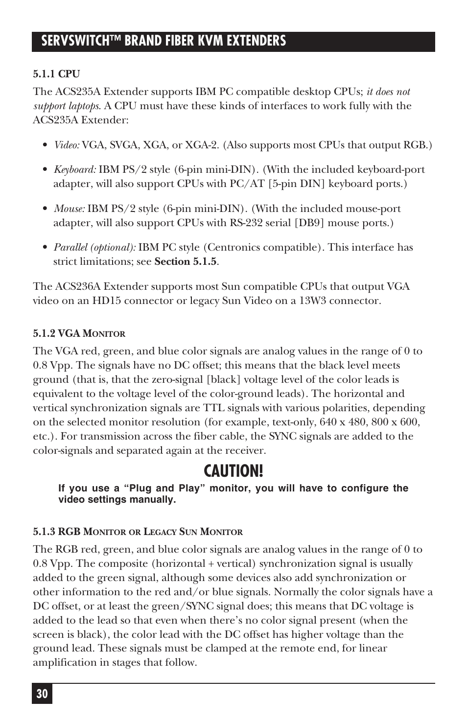 Caution, Servswitch™ brand fiber kvm extenders | Black Box ACS235A User Manual | Page 81 / 103
