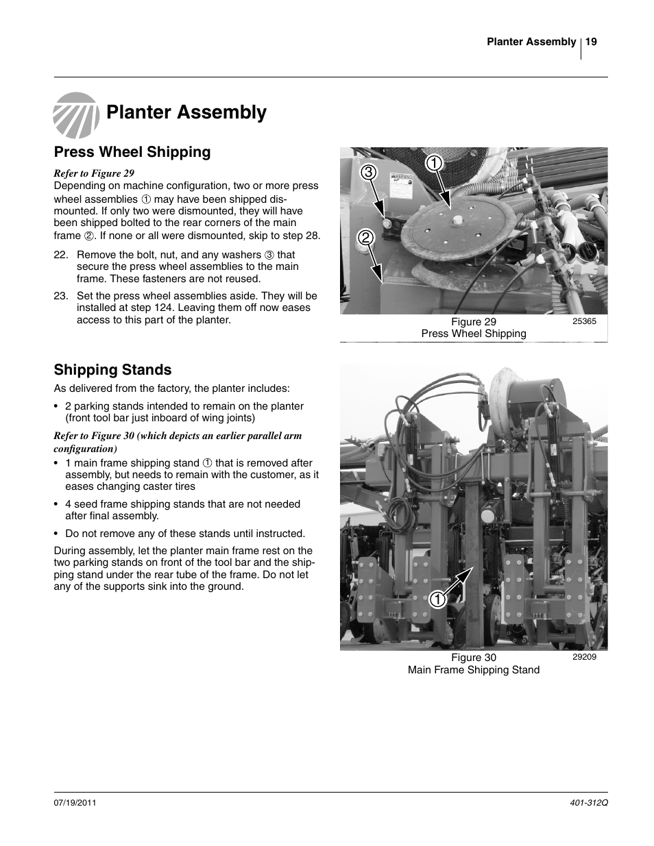 Planter assembly, Press wheel shipping, Shipping stands | Press wheel shipping shipping stands | Great Plains 3PYP Predelivery Manual User Manual | Page 23 / 82