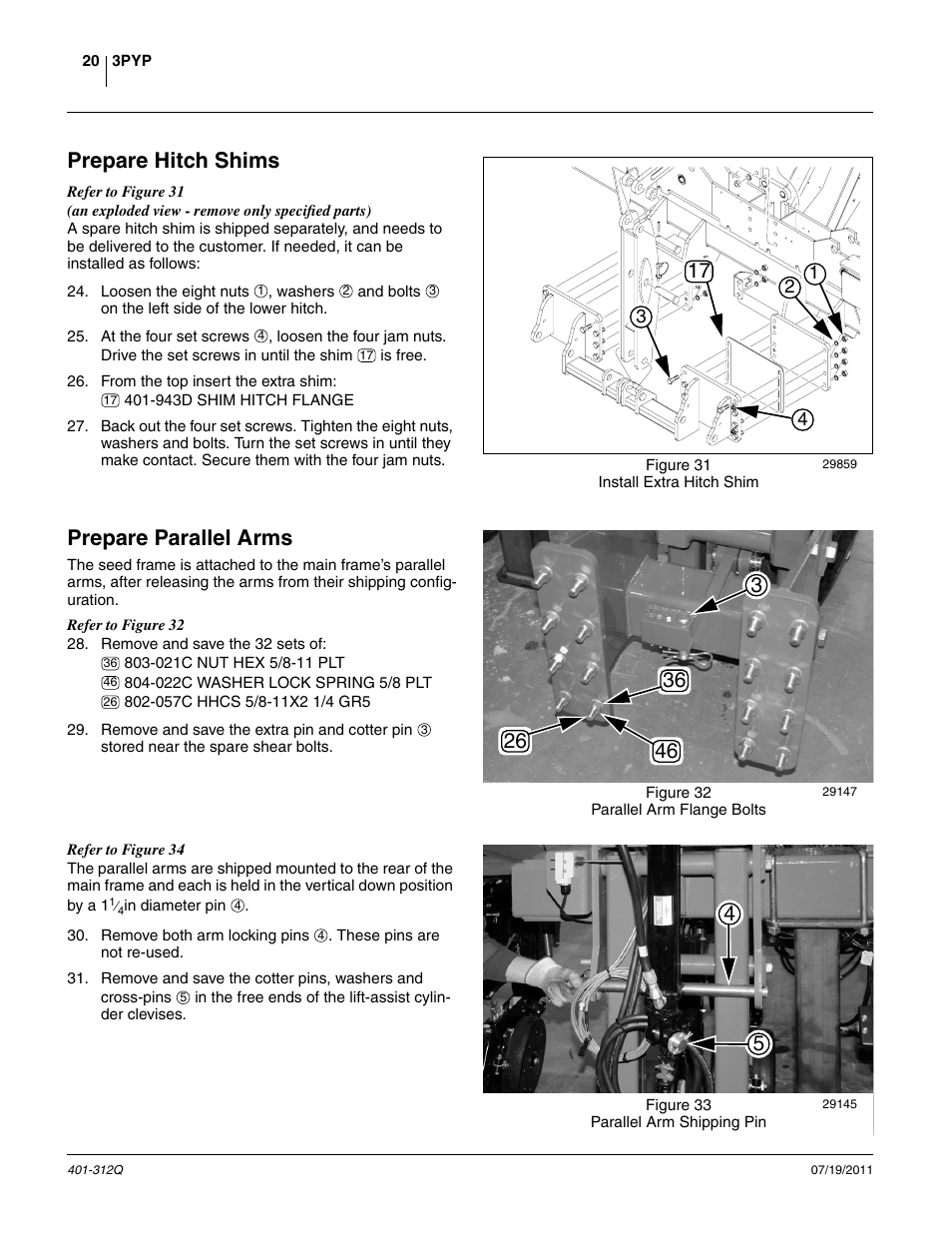 Prepare hitch shims, Prepare parallel arms, Prepare hitch shims prepare parallel arms | Great Plains 3PYP Predelivery Manual User Manual | Page 24 / 82