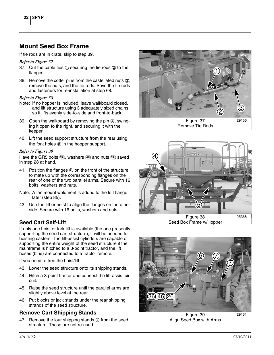 Mount seed box frame, Seed cart self-lift, Remove cart shipping stands | Seed cart self-lift remove cart shipping stands | Great Plains 3PYP Predelivery Manual User Manual | Page 26 / 82