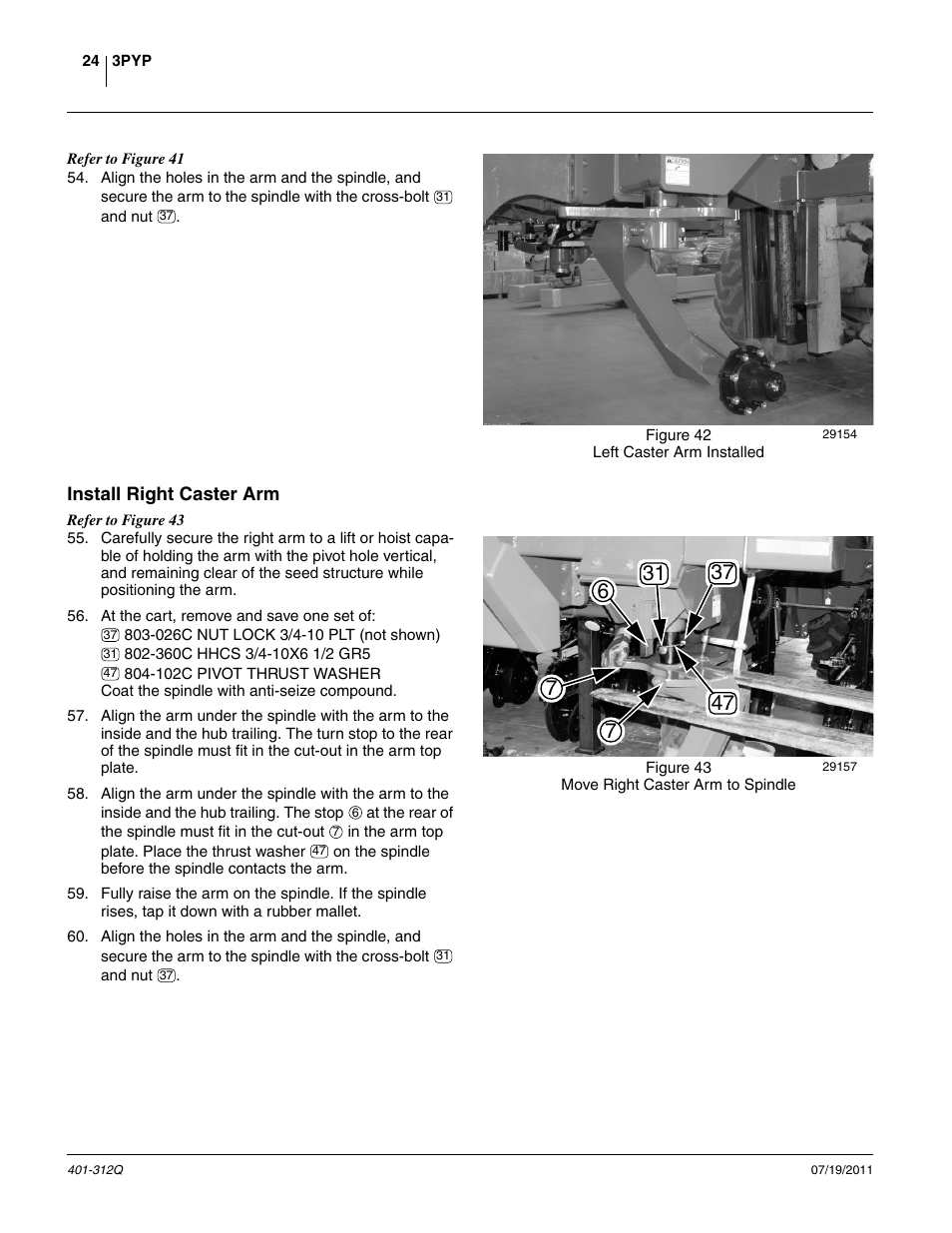 Install right caster arm | Great Plains 3PYP Predelivery Manual User Manual | Page 28 / 82