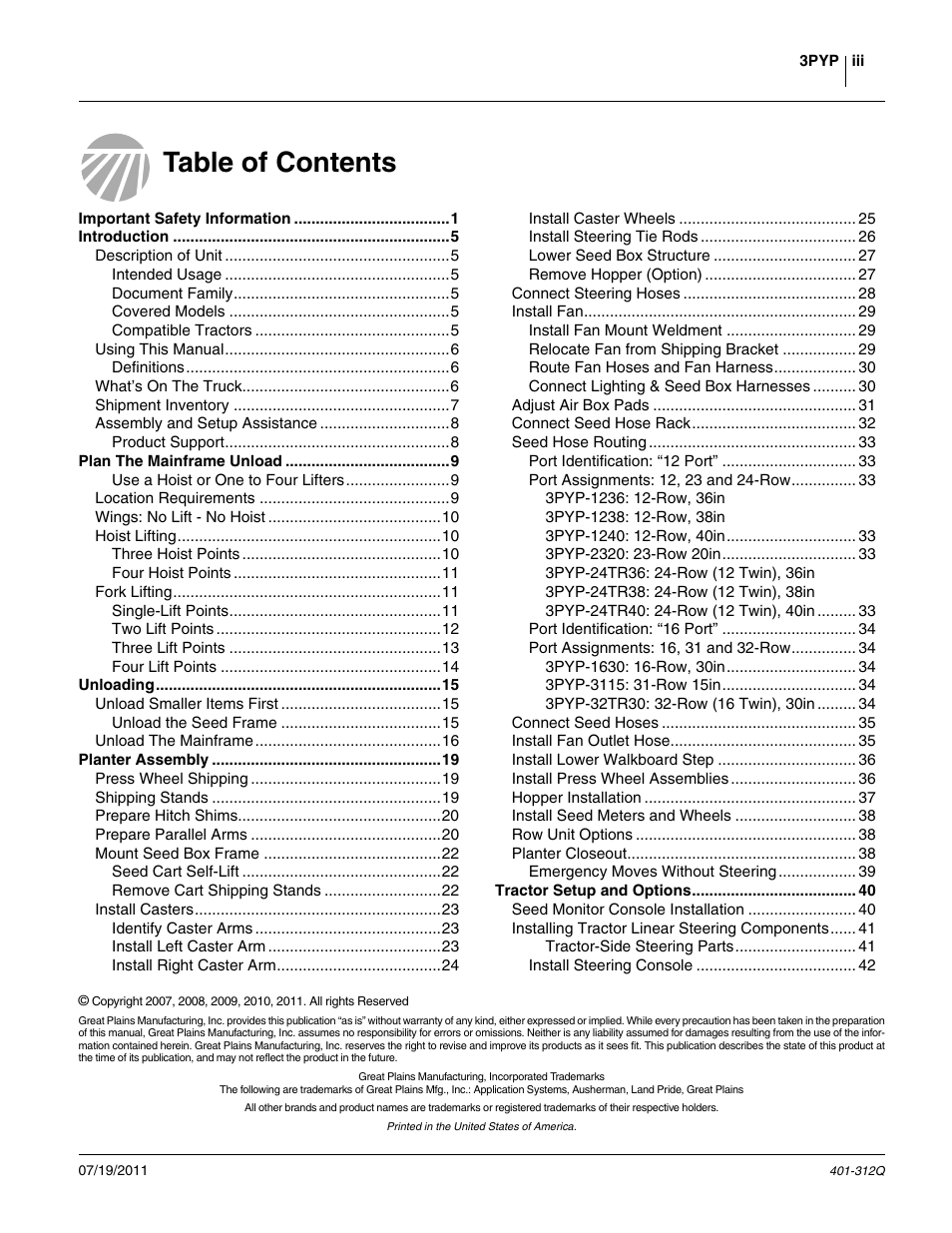 Great Plains 3PYP Predelivery Manual User Manual | Page 3 / 82