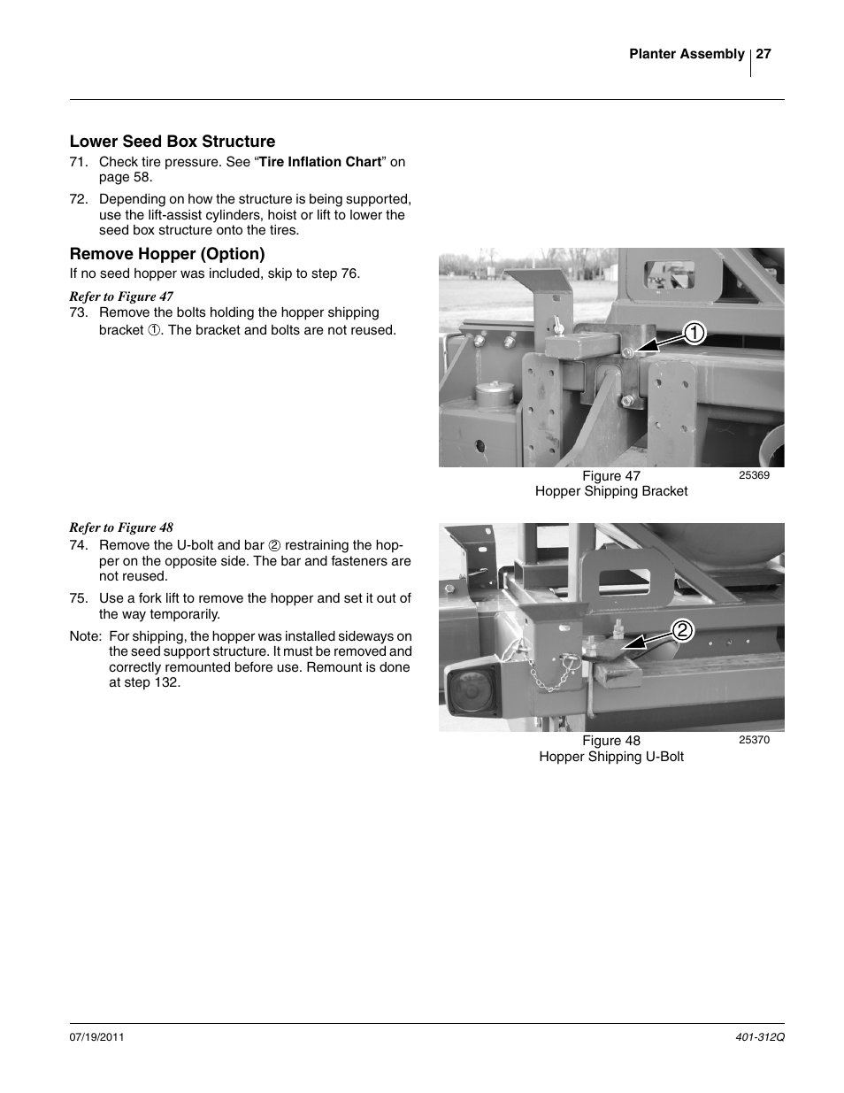 Lower seed box structure, Remove hopper (option), Lower seed box structure remove hopper (option) | Great Plains 3PYP Predelivery Manual User Manual | Page 31 / 82