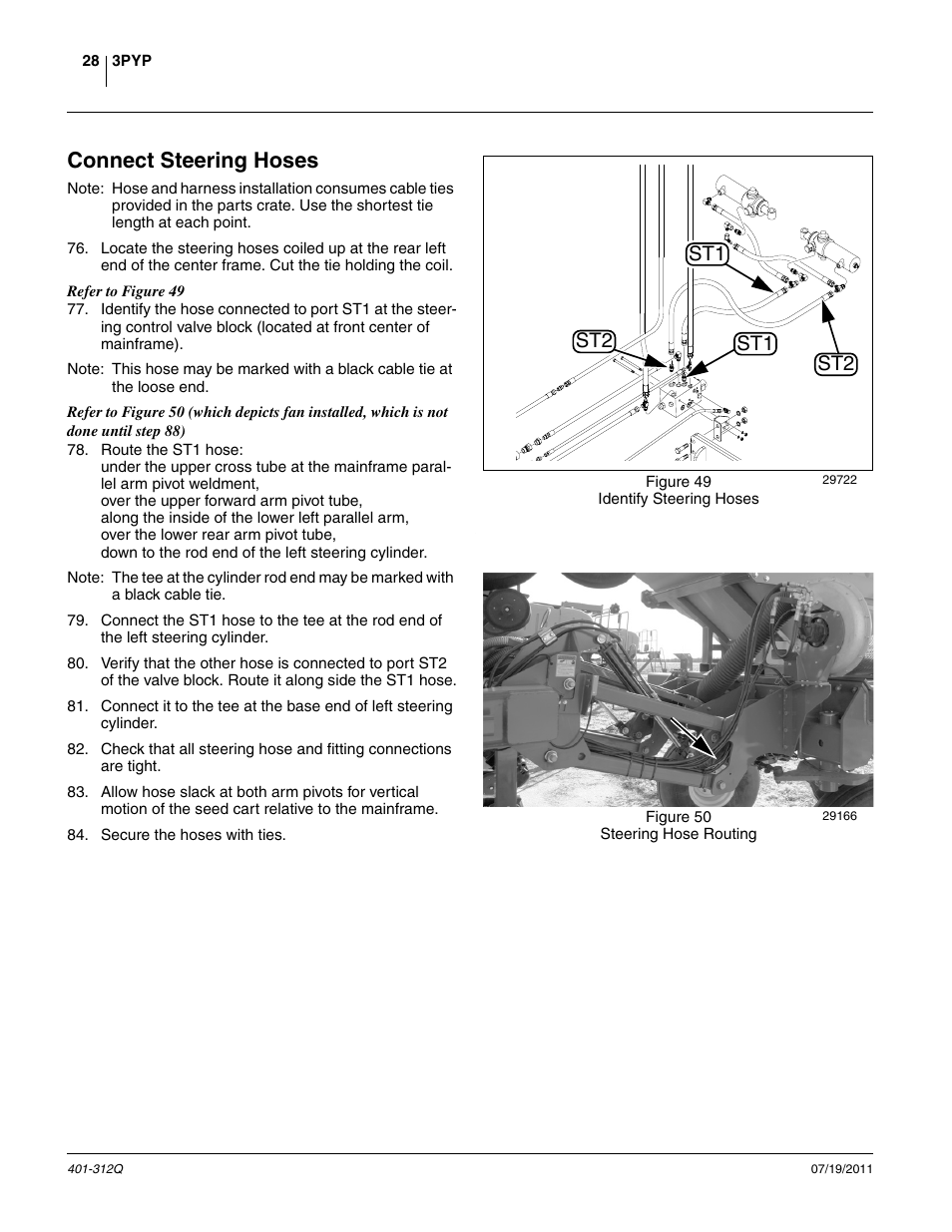 Connect steering hoses, St2 st1 st1 st2 | Great Plains 3PYP Predelivery Manual User Manual | Page 32 / 82