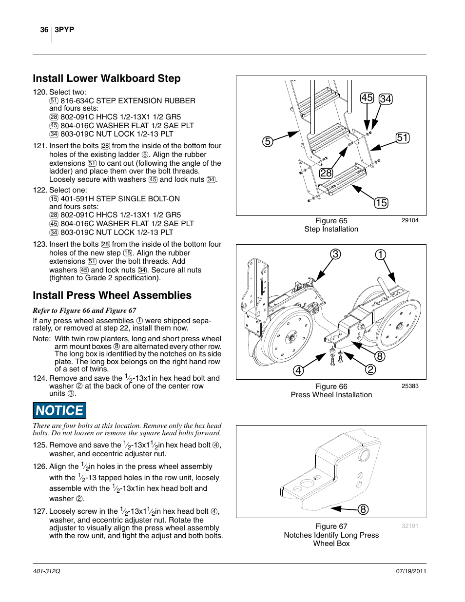 Install lower walkboard step, Install press wheel assemblies | Great Plains 3PYP Predelivery Manual User Manual | Page 40 / 82