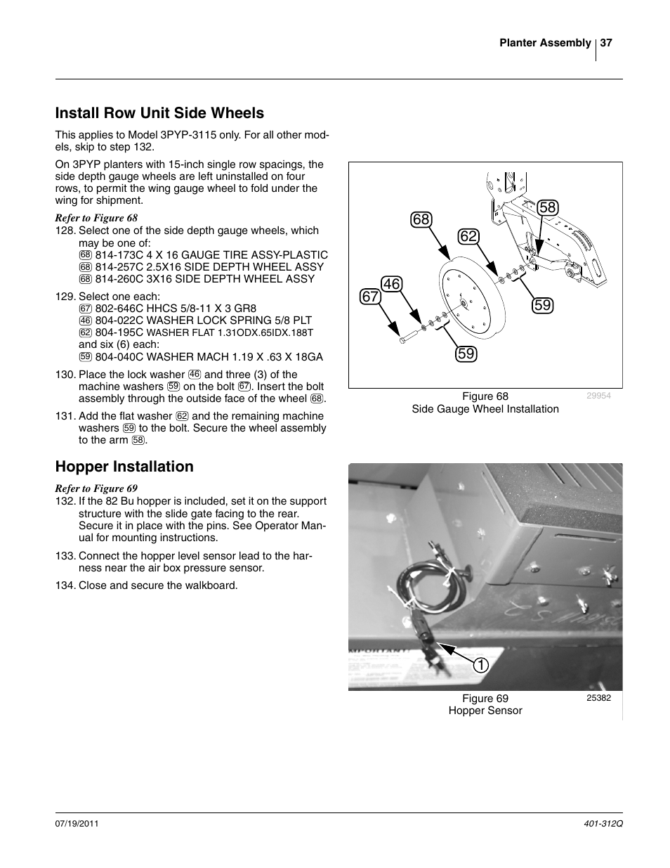 Hopper installation, Install row unit side wheels | Great Plains 3PYP Predelivery Manual User Manual | Page 41 / 82