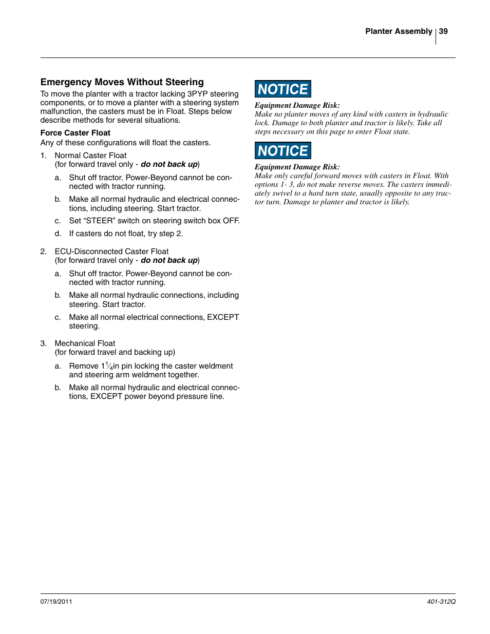 Emergency moves without steering | Great Plains 3PYP Predelivery Manual User Manual | Page 43 / 82