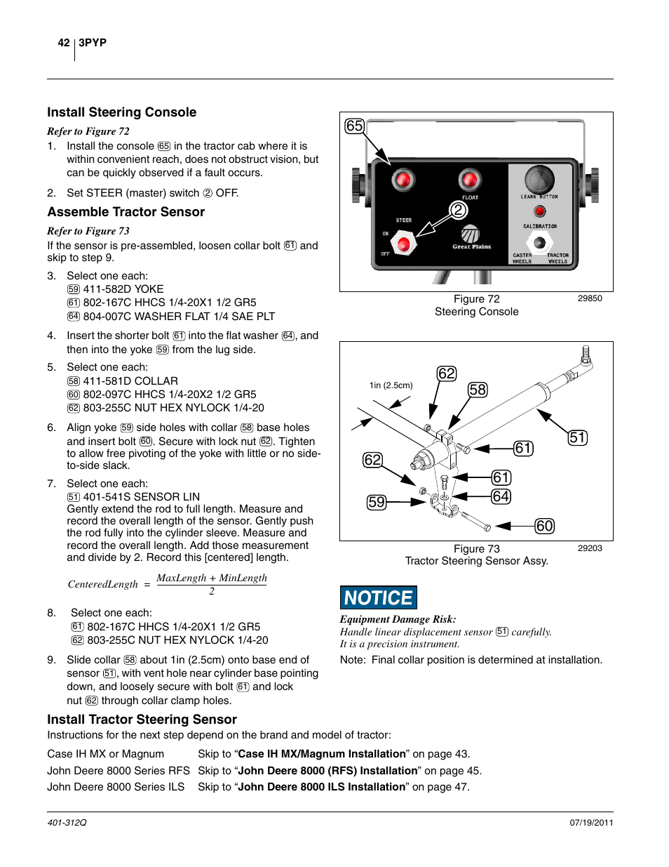 Install steering console, Assemble tractor sensor, Install tractor steering sensor | Great Plains 3PYP Predelivery Manual User Manual | Page 46 / 82