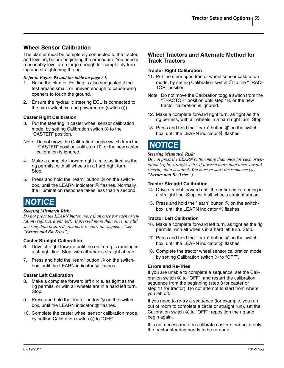 Wheel sensor calibration, Errors and re-tries | Great Plains 3PYP Predelivery Manual User Manual | Page 59 / 82