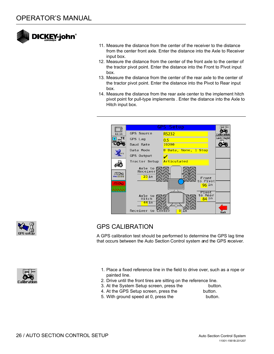 Operator’s manual, Gps calibration | Great Plains DICKEY-john Auto Section Control User Manual | Page 28 / 65