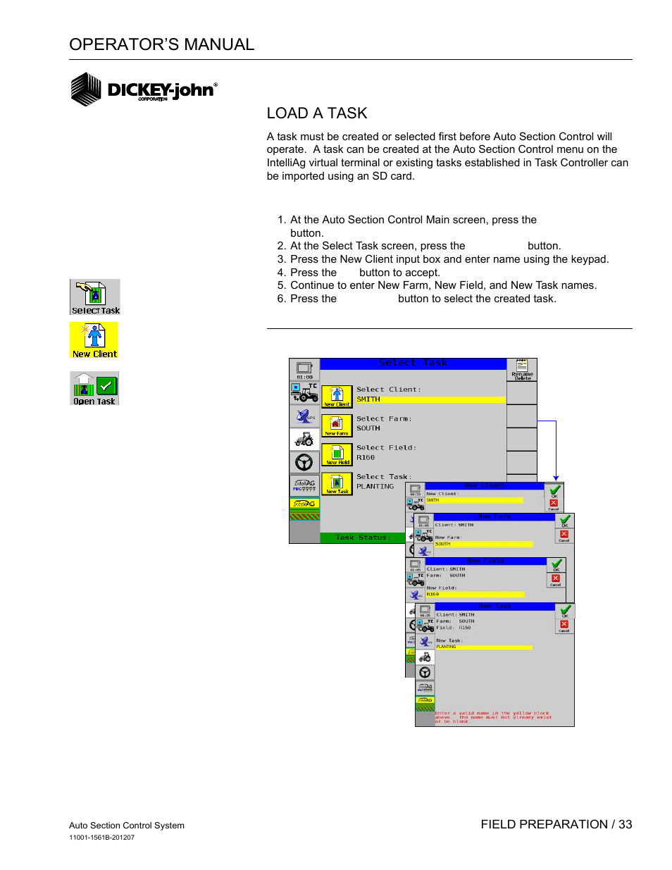Operator’s manual, Load a task | Great Plains DICKEY-john Auto Section Control User Manual | Page 35 / 65