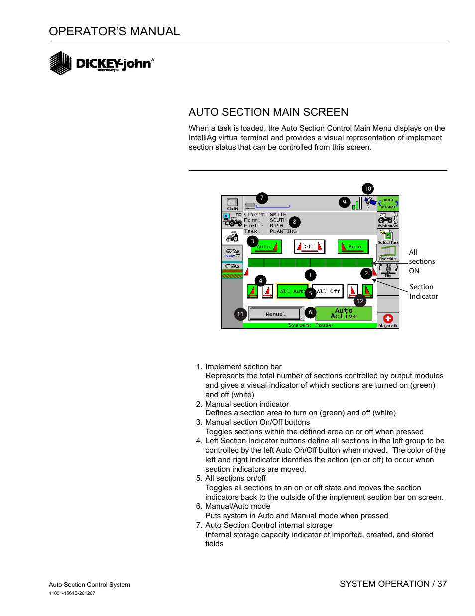 System operation, Operator’s manual | Great Plains DICKEY-john Auto Section Control User Manual | Page 39 / 65