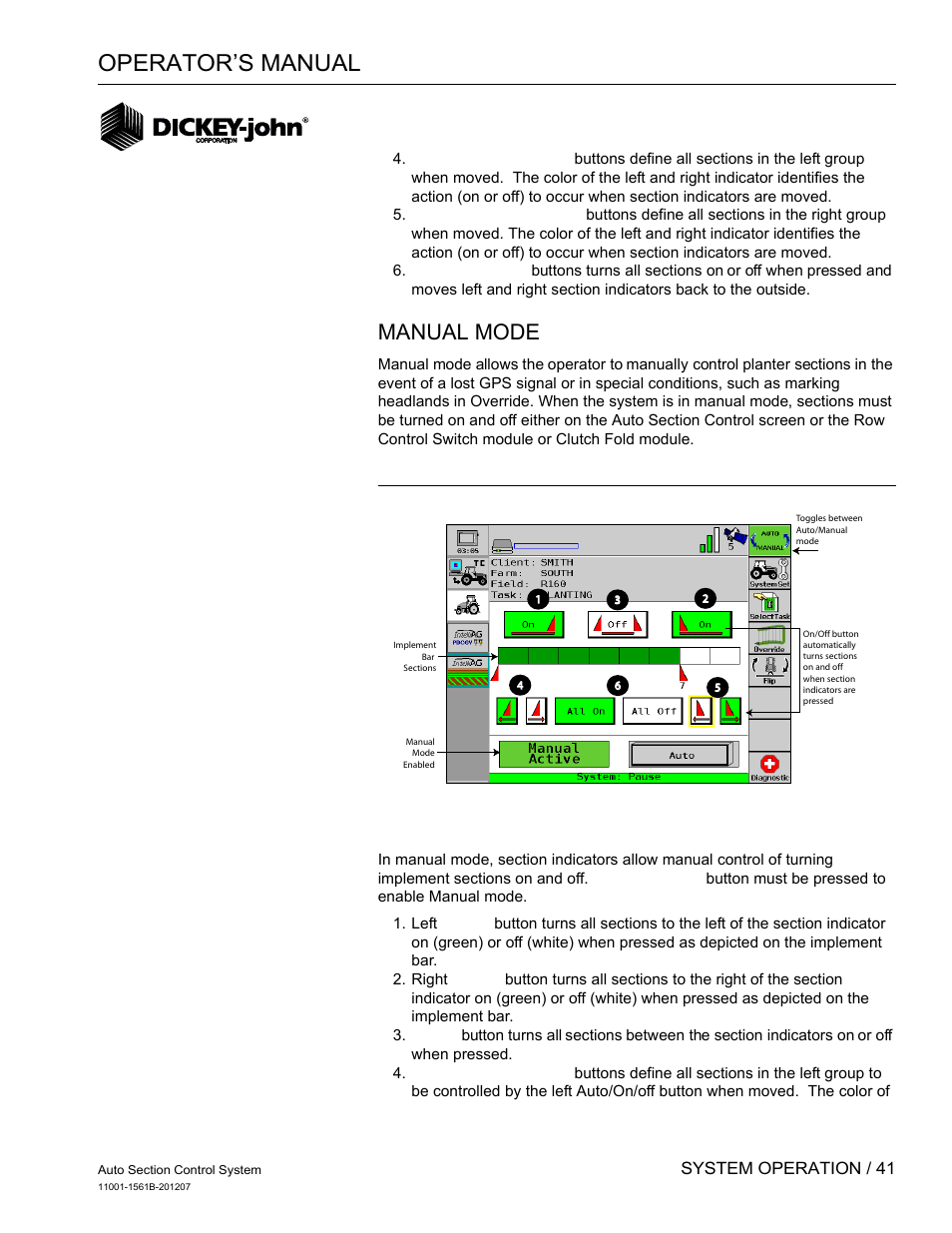 Operator’s manual, Manual mode | Great Plains DICKEY-john Auto Section Control User Manual | Page 43 / 65