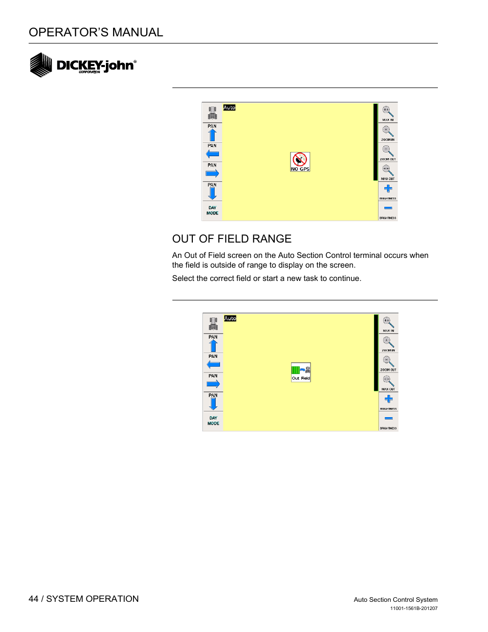 Operator’s manual, Out of field range | Great Plains DICKEY-john Auto Section Control User Manual | Page 46 / 65