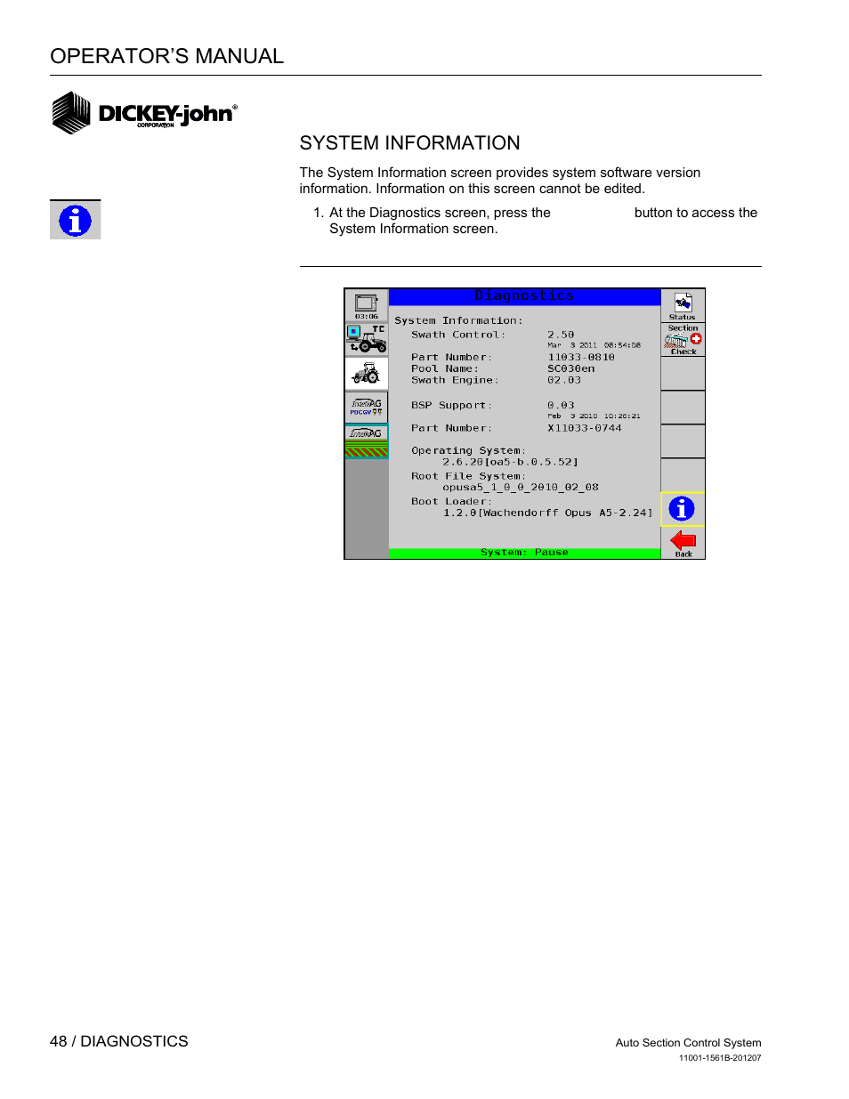 Operator’s manual, System information | Great Plains DICKEY-john Auto Section Control User Manual | Page 50 / 65