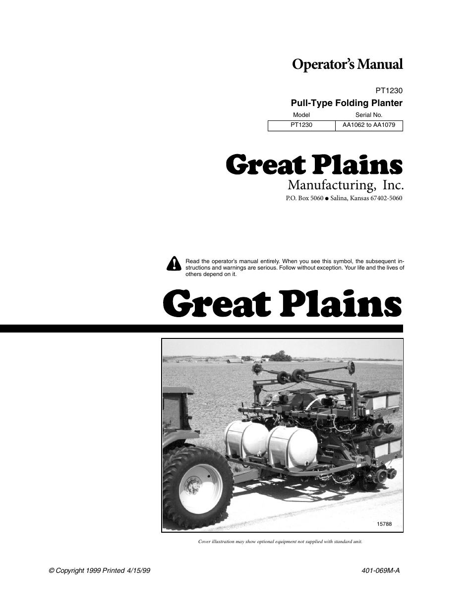 Great Plains PT1230 AA1062 Operator Manual User Manual | 66 pages