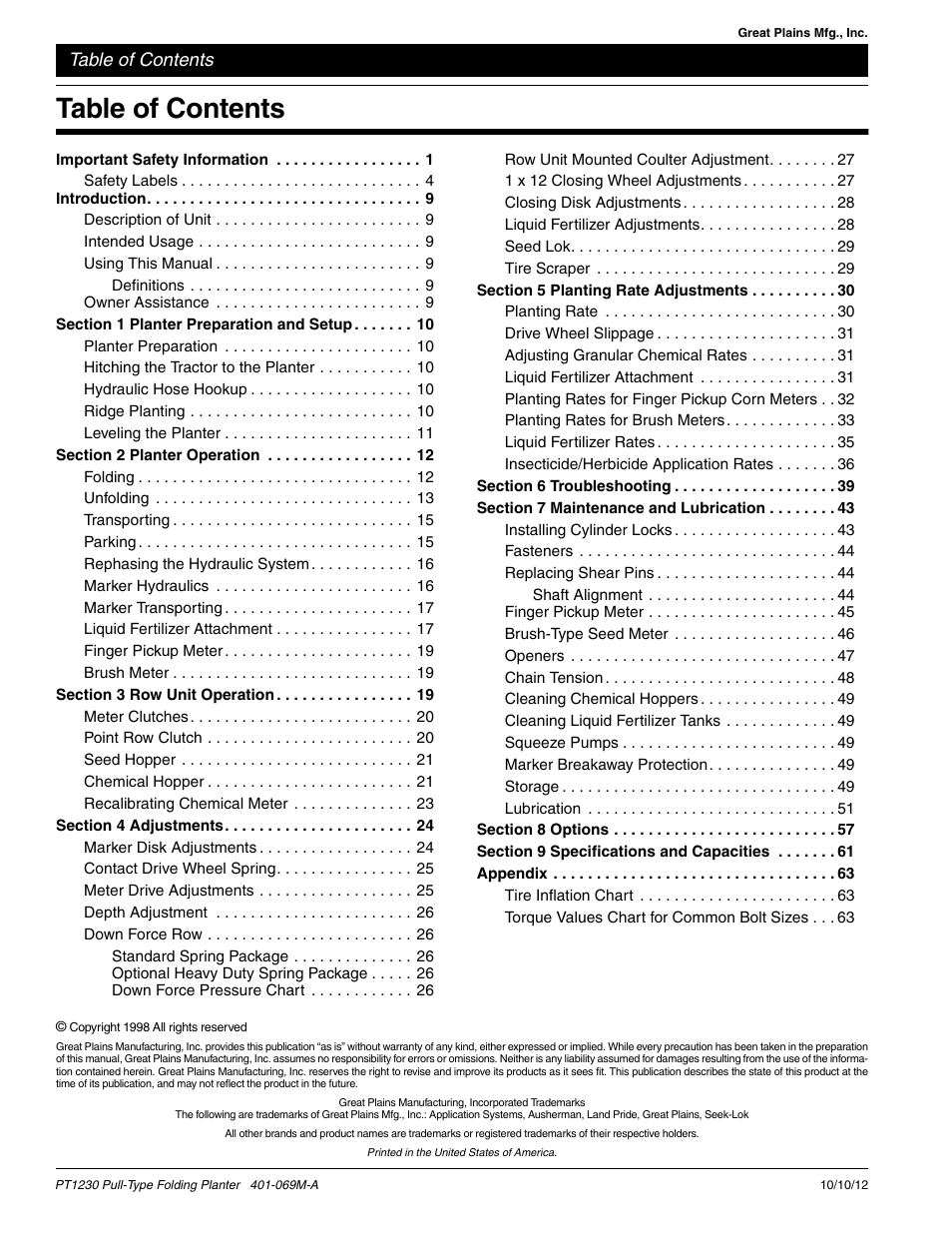 Great Plains PT1230 AA1062 Operator Manual User Manual | Page 2 / 66