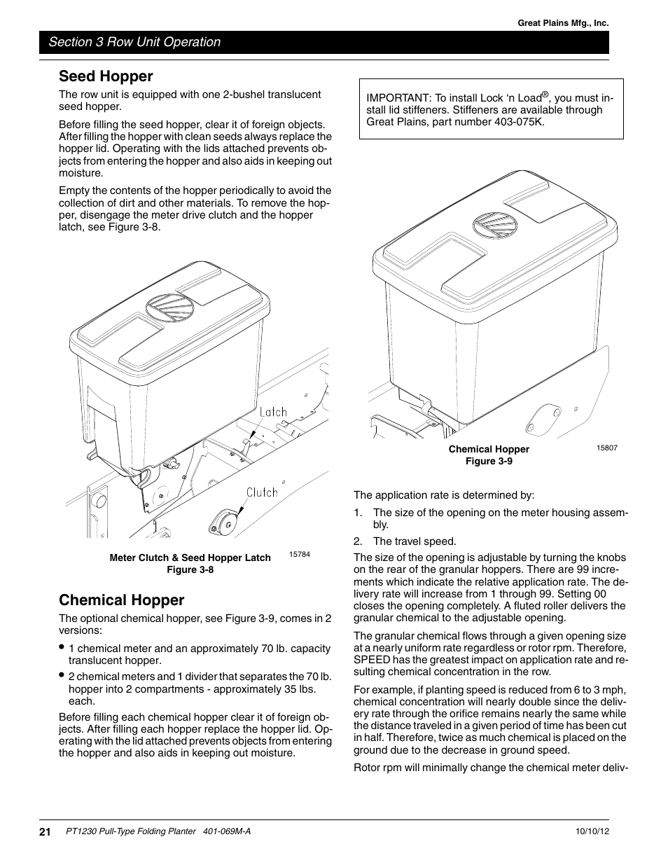 Seed hopper, Chemical hopper | Great Plains PT1230 AA1062 Operator Manual User Manual | Page 23 / 66