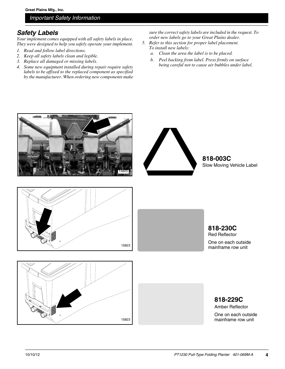 Safety labels, 230c, 229c | 003c | Great Plains PT1230 AA1062 Operator Manual User Manual | Page 6 / 66