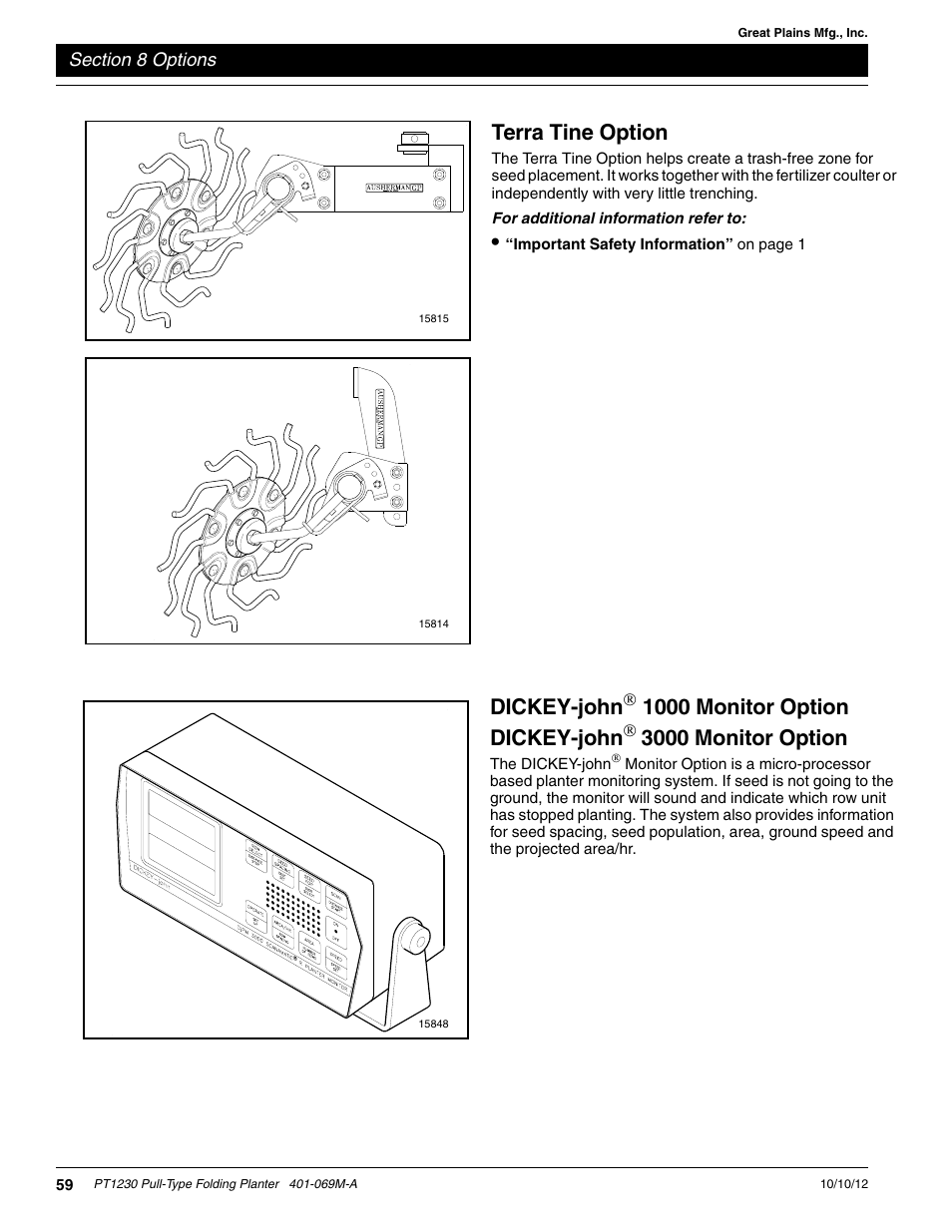 Terra tine option, Dickey-john“ 1000 monitor option, Dickey-john“ 3000 monitor option | Dickey-john, 1000 monitor option dickey-john, 3000 monitor option | Great Plains PT1230 AA1062 Operator Manual User Manual | Page 61 / 66