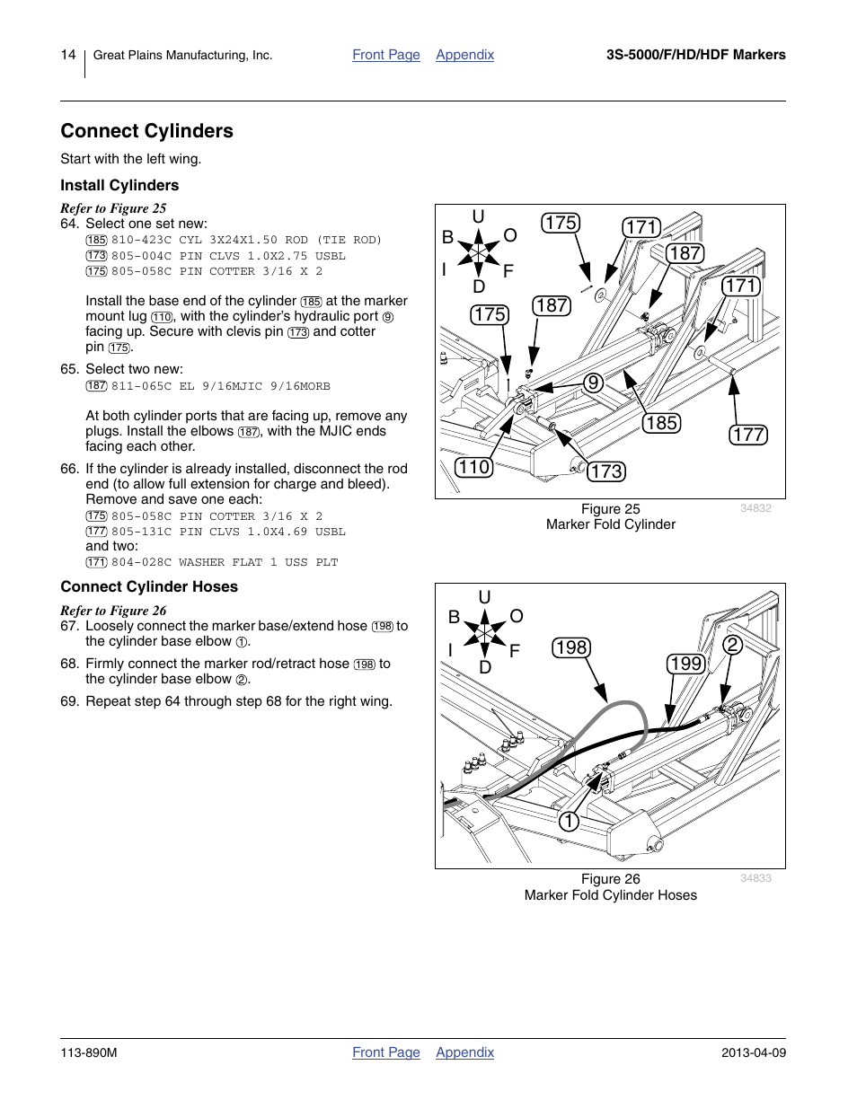 Connect cylinders, Install cylinders, Connect cylinder hoses | Great Plains 3S-5000HDF Assembly Instructions User Manual | Page 14 / 24