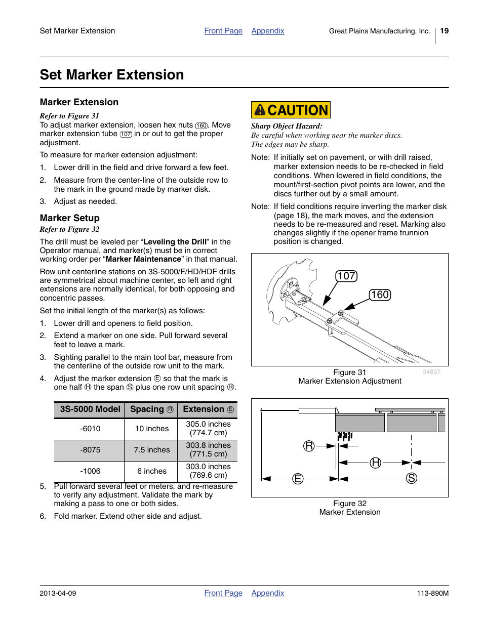 Set marker extension, Marker extension, Marker setup | Re h s | Great Plains 3S-5000HDF Assembly Instructions User Manual | Page 19 / 24