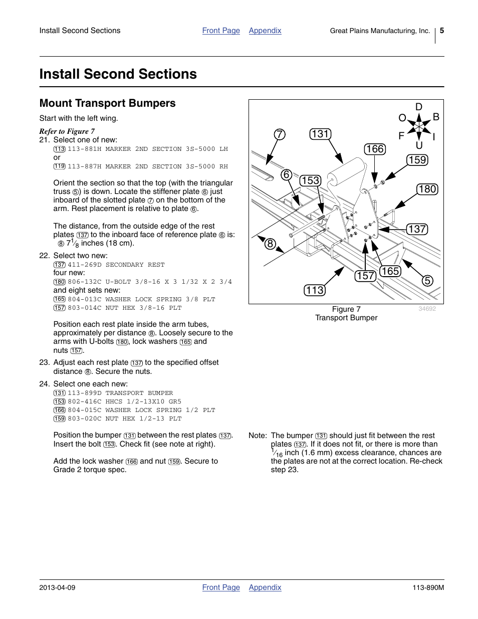 Install second sections, Mount transport bumpers | Great Plains 3S-5000HDF Assembly Instructions User Manual | Page 5 / 24