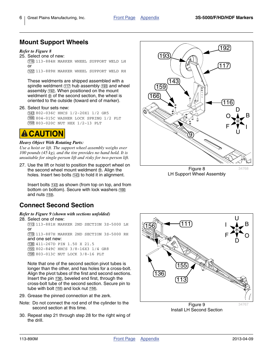 Mount support wheels, Connect second section | Great Plains 3S-5000HDF Assembly Instructions User Manual | Page 6 / 24