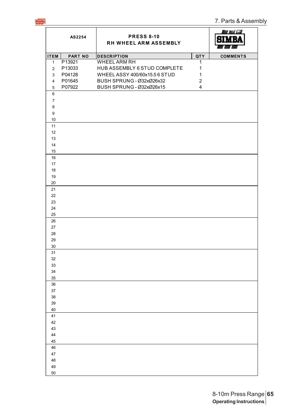 Parts & assembly | Great Plains 8-10m Press Range SN 12653-12671 Parts Manual User Manual | Page 21 / 74
