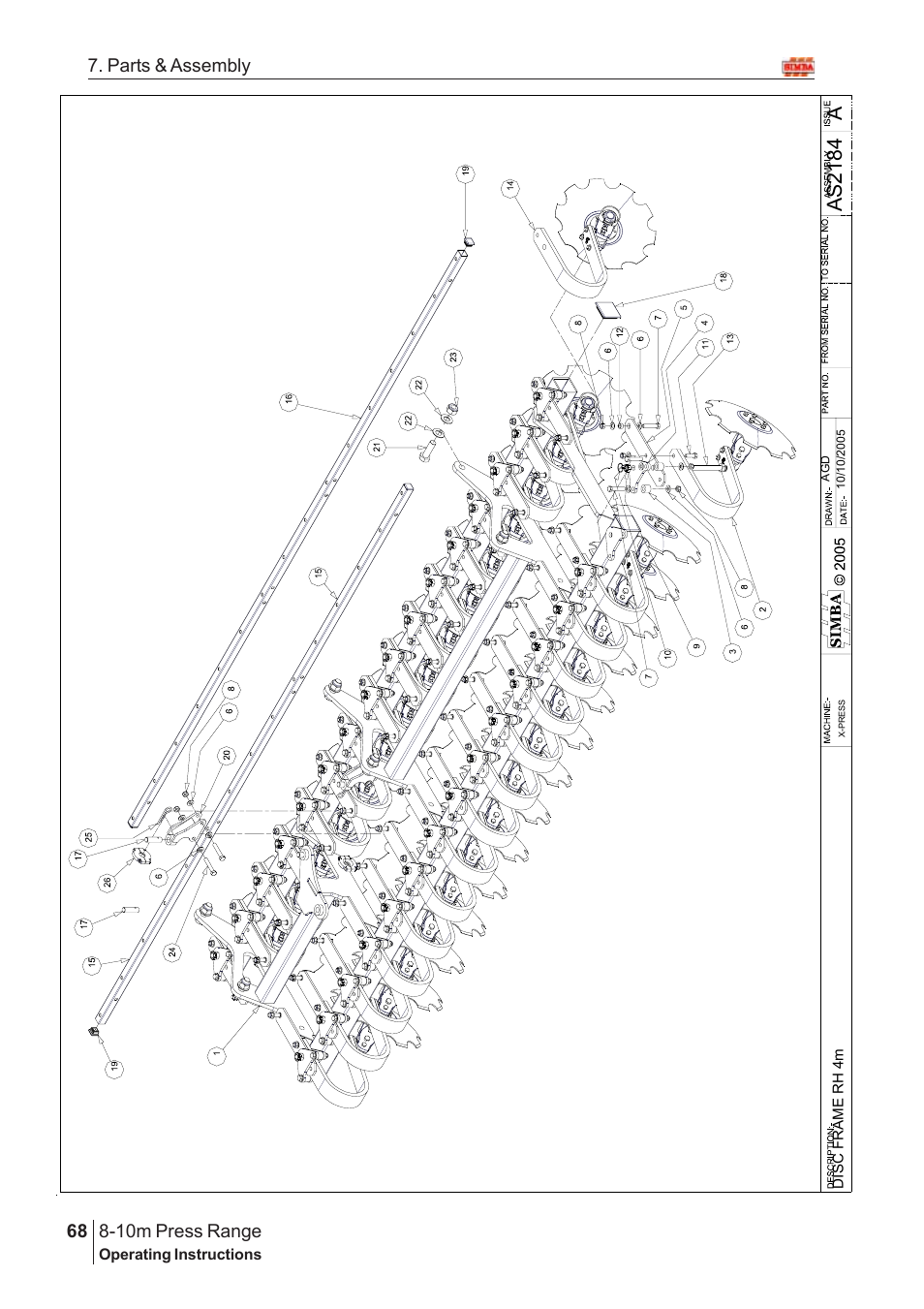 Aas2 18 4, 10m press range, 68 7. parts & assembly | Great Plains 8-10m Press Range SN 12653-12671 Parts Manual User Manual | Page 24 / 74