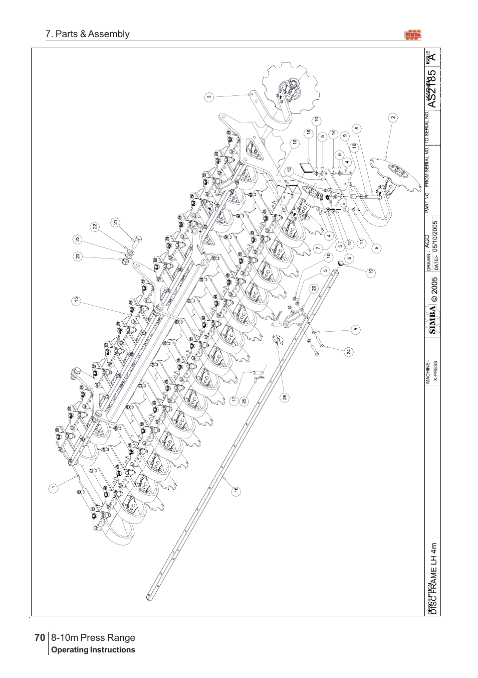 Aas2 18 5, 10m press range, 70 7. parts & assembly | Great Plains 8-10m Press Range SN 12653-12671 Parts Manual User Manual | Page 26 / 74