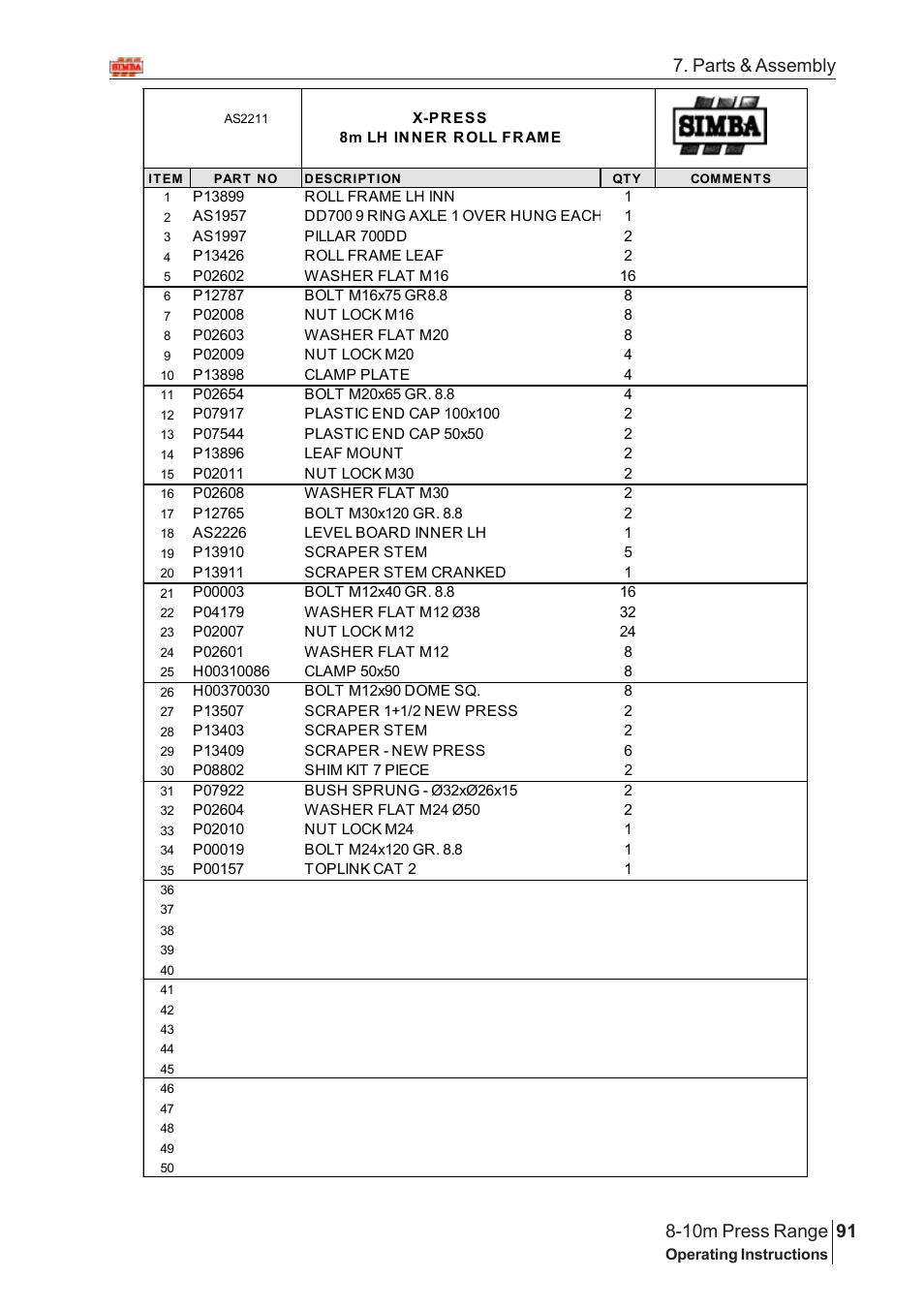 Parts & assembly | Great Plains 8-10m Press Range SN 12653-12671 Parts Manual User Manual | Page 47 / 74