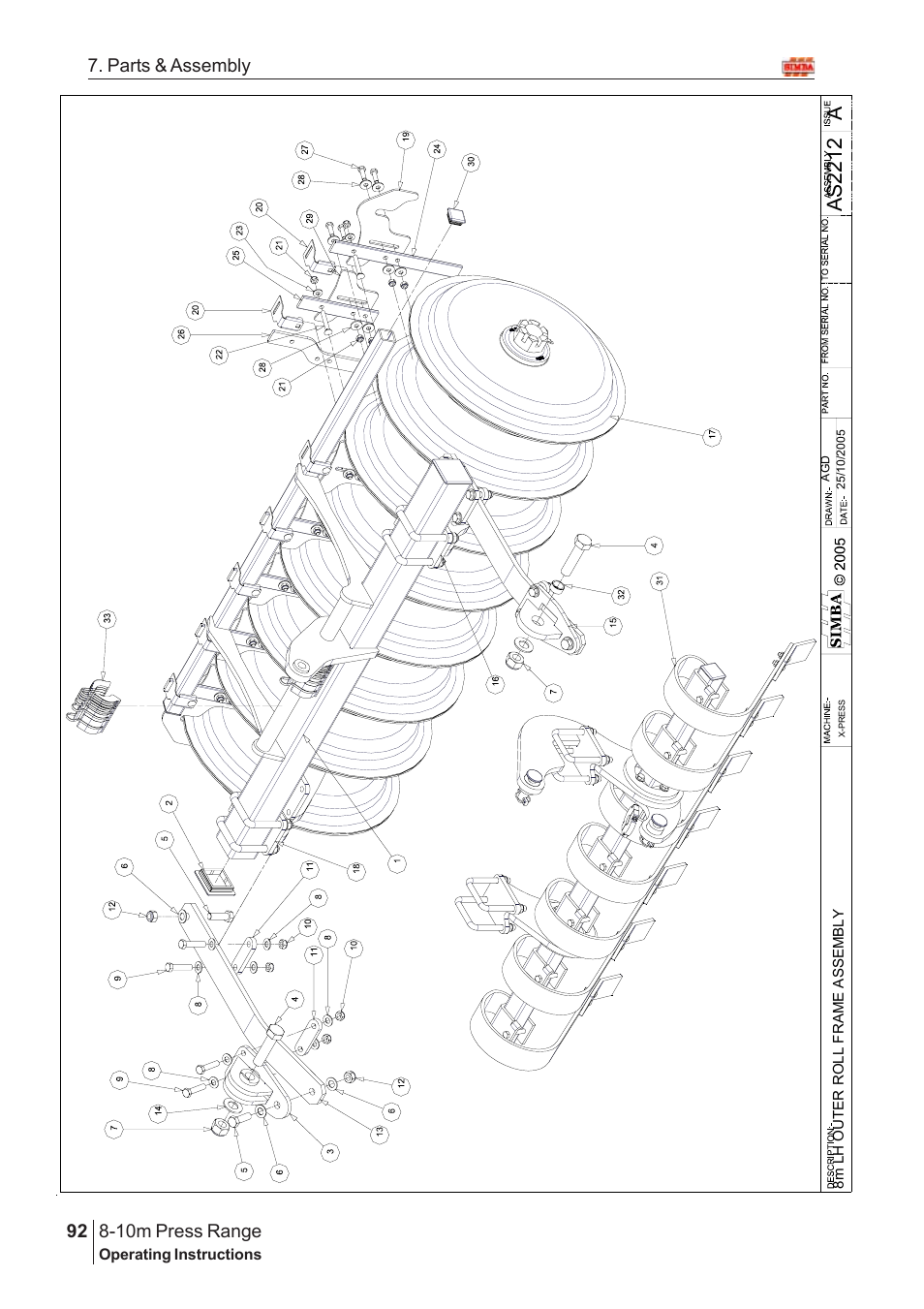 Aas2 21 2, 10m press range, 92 7. parts & assembly | Great Plains 8-10m Press Range SN 12653-12671 Parts Manual User Manual | Page 48 / 74
