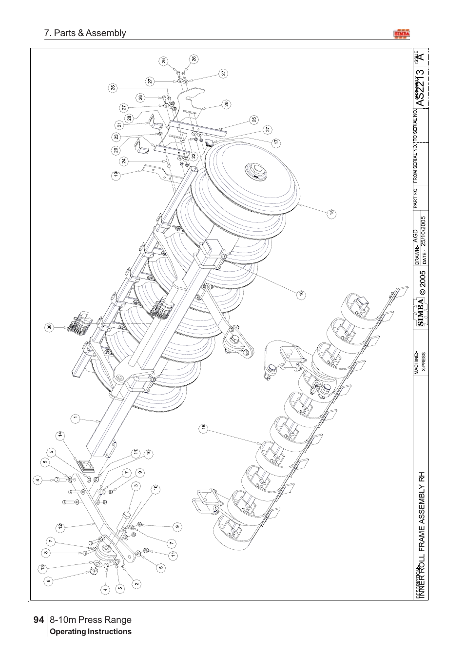 Aas2 21 3, 10m press range, 94 7. parts & assembly | Great Plains 8-10m Press Range SN 12653-12671 Parts Manual User Manual | Page 50 / 74