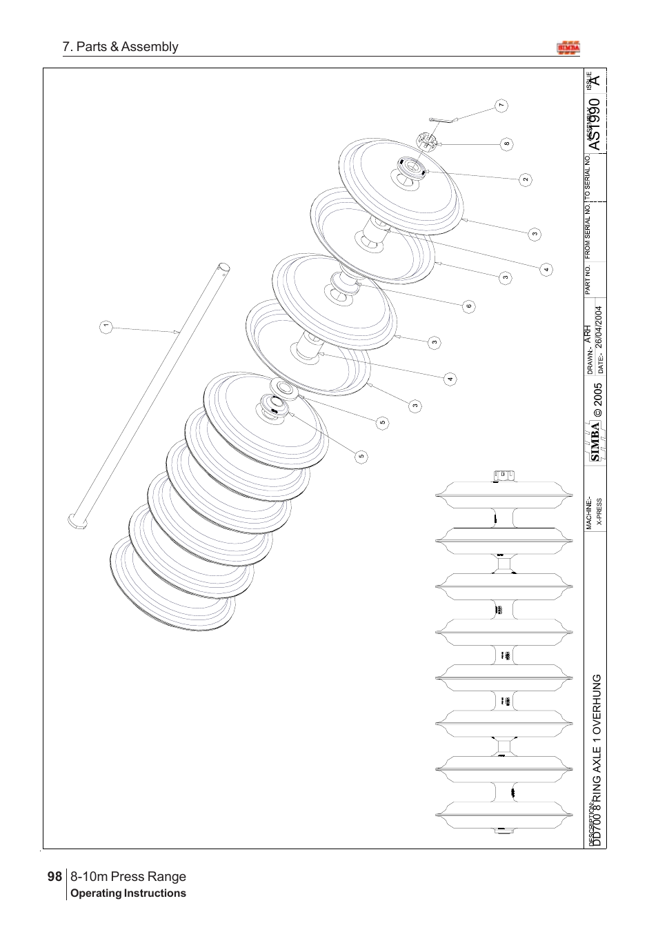 Aas1 99 0, 10m press range, 98 7. parts & assembly | Great Plains 8-10m Press Range SN 12653-12671 Parts Manual User Manual | Page 54 / 74
