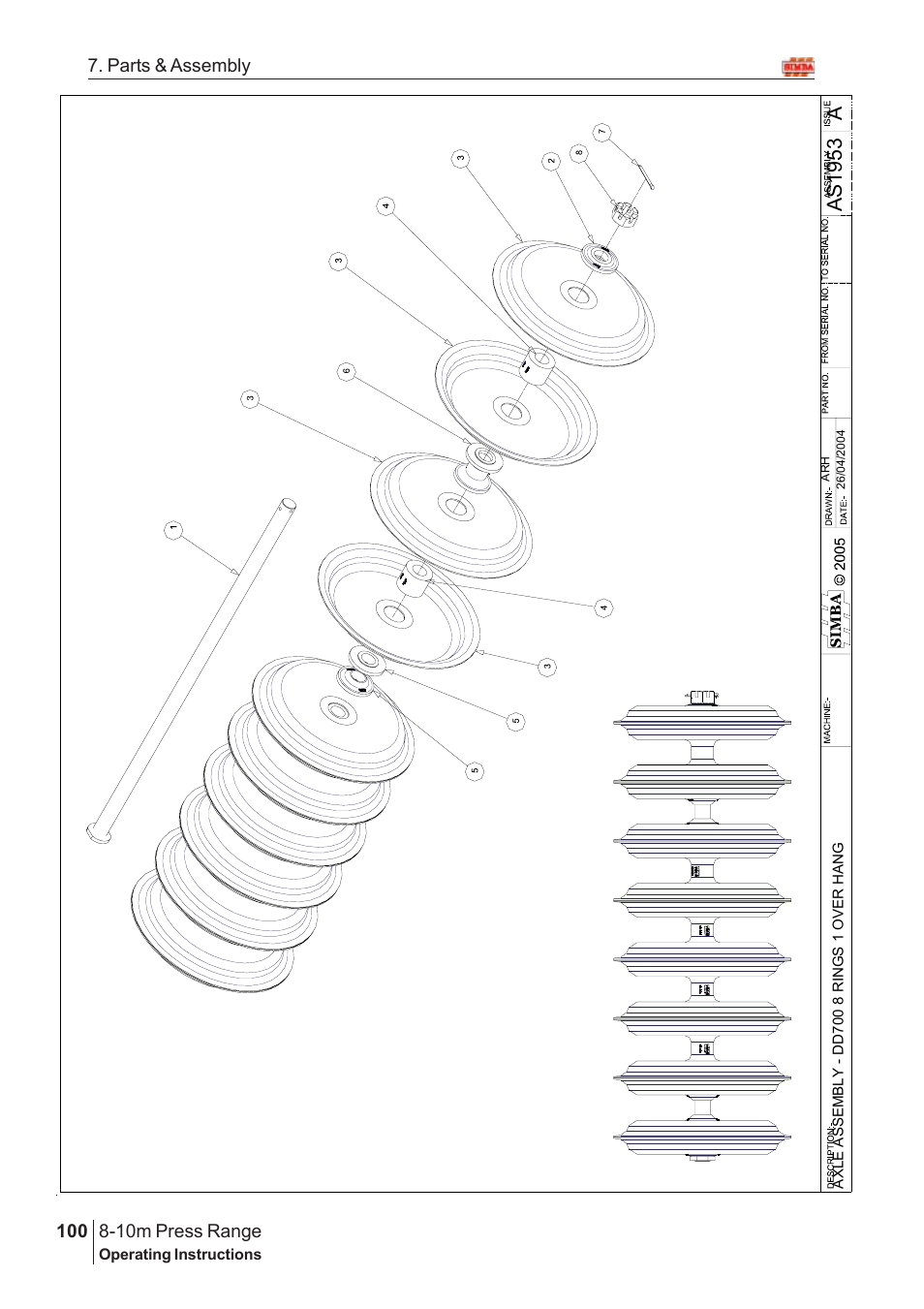 Aas1 95 3, 10m press range, 100 7. parts & assembly | Great Plains 8-10m Press Range SN 12653-12671 Parts Manual User Manual | Page 56 / 74