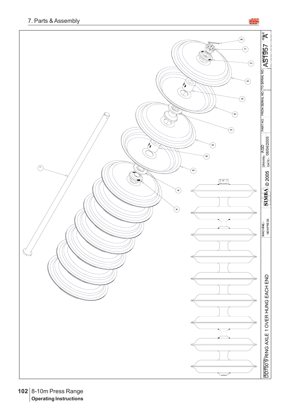 Aas1 95 7, 10m press range, 102 7. parts & assembly | Great Plains 8-10m Press Range SN 12653-12671 Parts Manual User Manual | Page 58 / 74