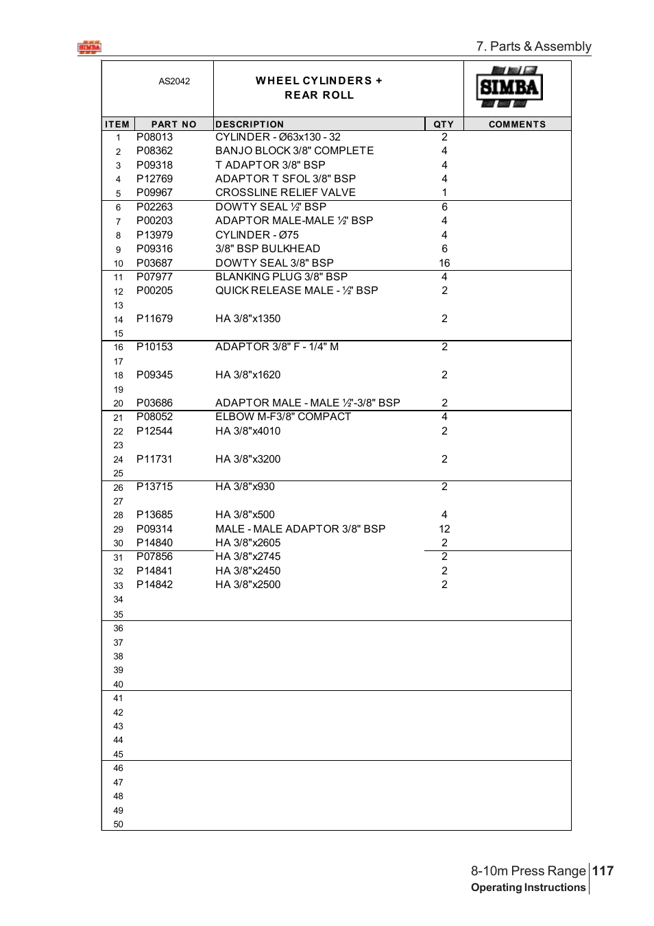 Parts & assembly | Great Plains 8-10m Press Range SN 12653-12671 Parts Manual User Manual | Page 73 / 74