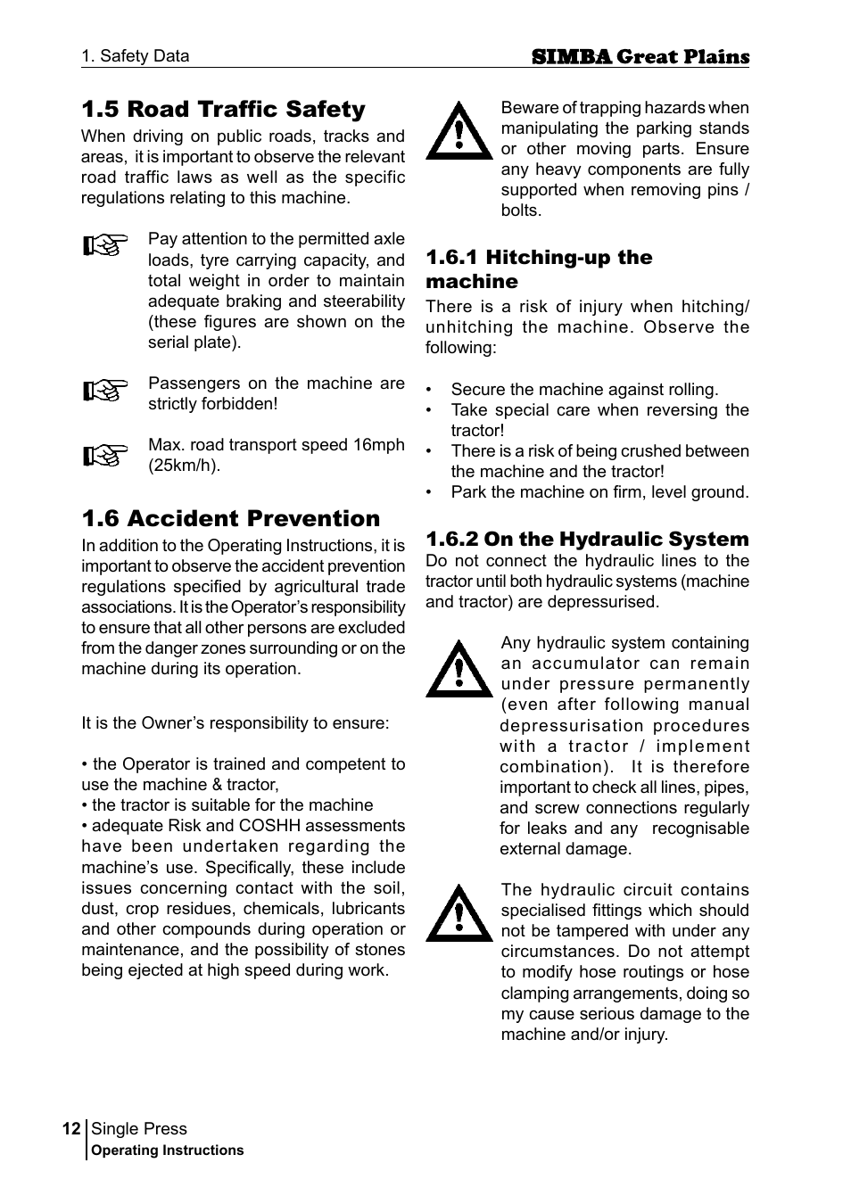 5 road traffic safety, 6 accident prevention | Great Plains P17400G Operator Manual User Manual | Page 12 / 164