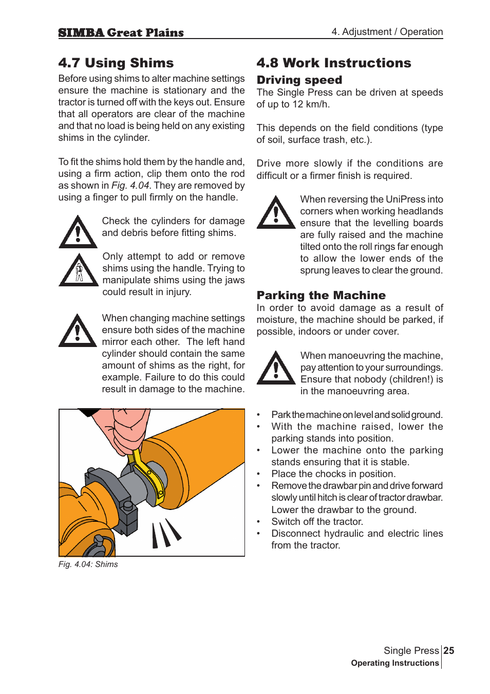 5 using shims, 6 work instructions, 7 using shims | 8 work instructions | Great Plains P17400G Operator Manual User Manual | Page 25 / 164