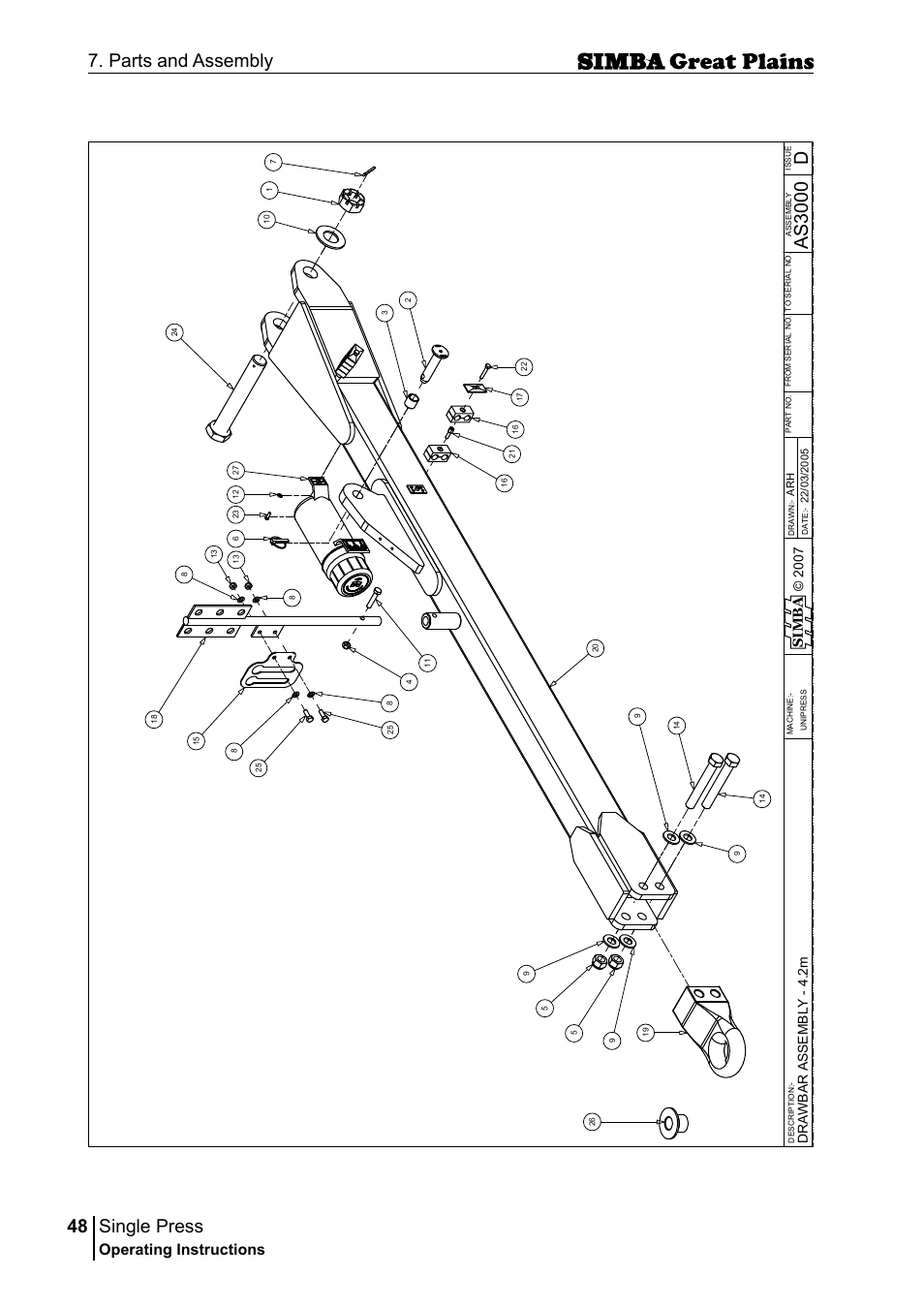 Single press, 48 7. parts and assembly, Das 30 00 | Operating instructions, Si m b a | Great Plains P17400G Operator Manual User Manual | Page 48 / 164